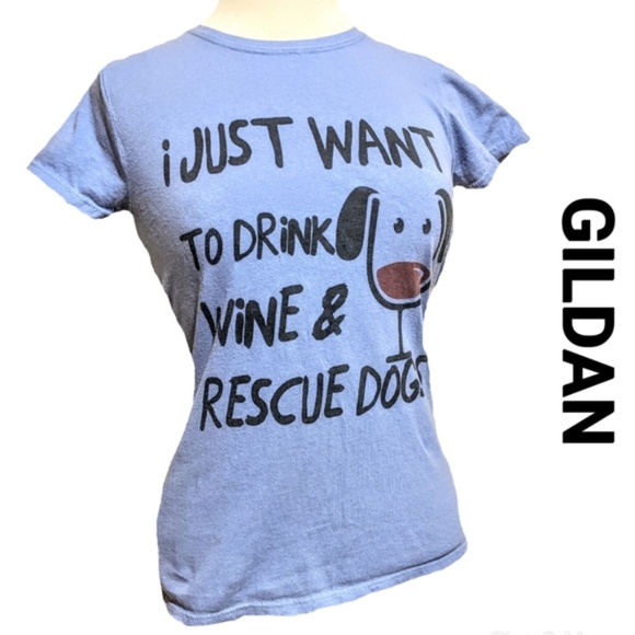 Gildan Tops - 3/$15 Dogs and Wine Graphic Tee